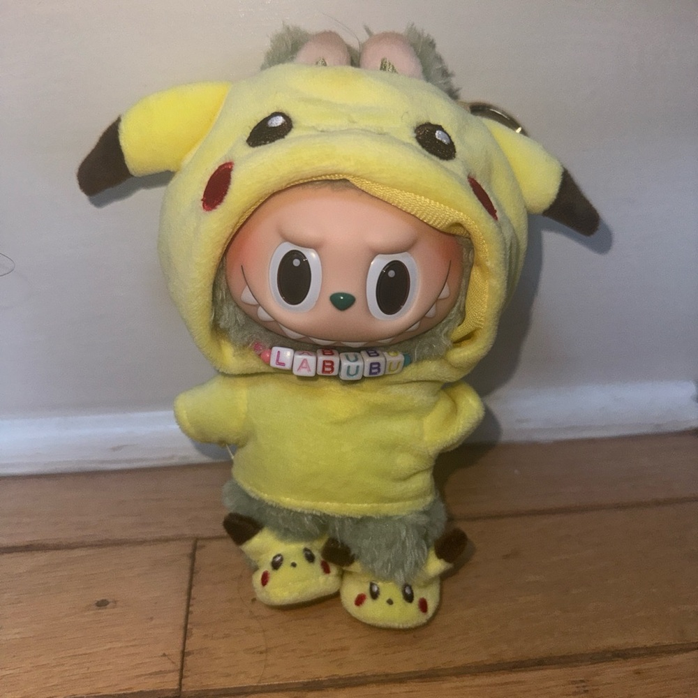 Cute Labubu Plush Keychain with Pokémon Outfit